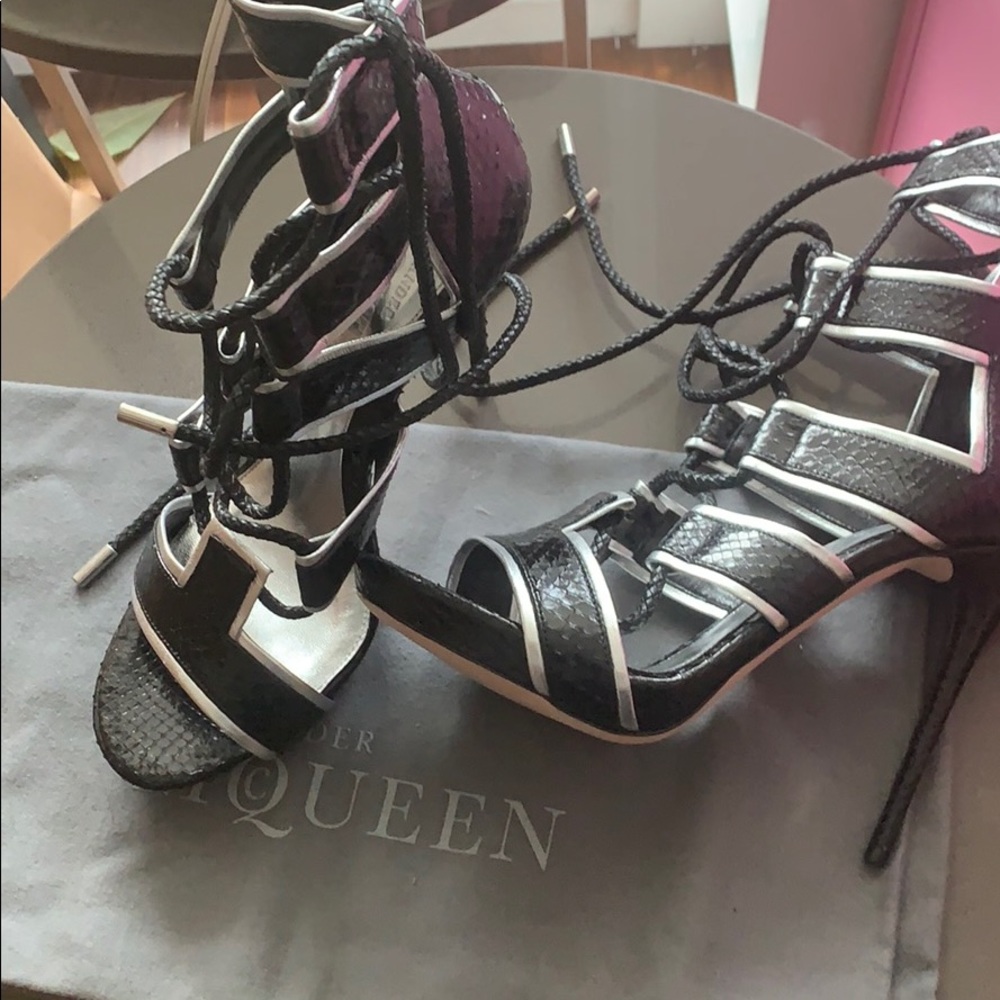 Alexander McQueen black snake skin sandals size 40
